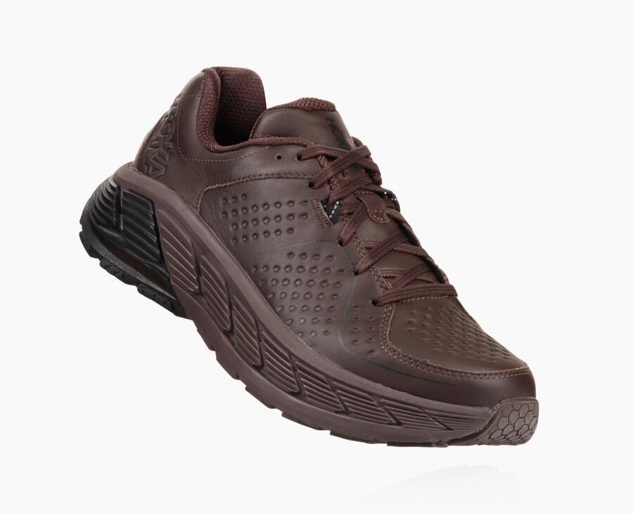 Hoka One One Gaviota Leather - Men's Running Shoes - Brown - UK 851SCBYLO